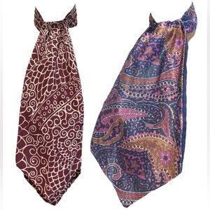 2 VINTAGE ASCOTS 1 BURGUNDY BOHO PRINT 1 BLUE & PINK PAISLEY ECLECTIC GRANDPA